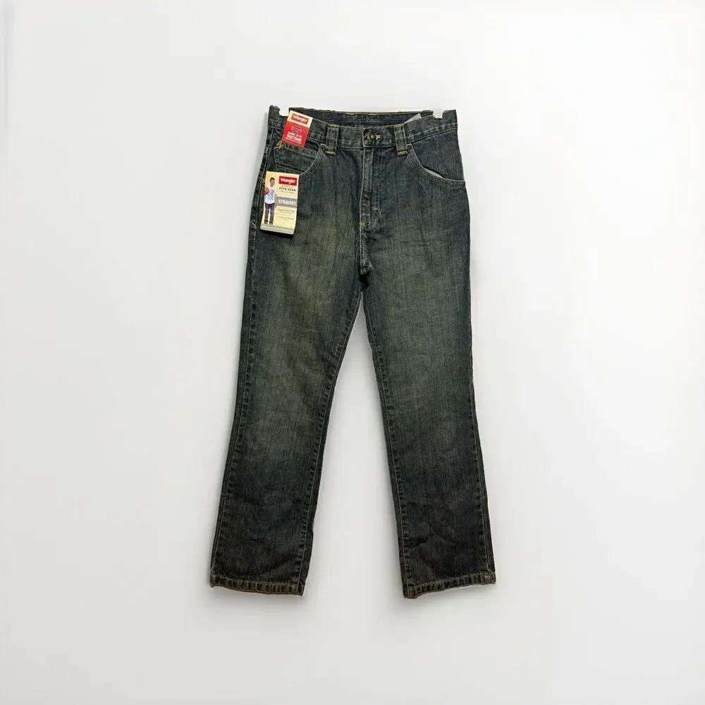 Wrangler Five Star Boys Jeans 14 Regular Straight Dark Wash Adjustable NWT